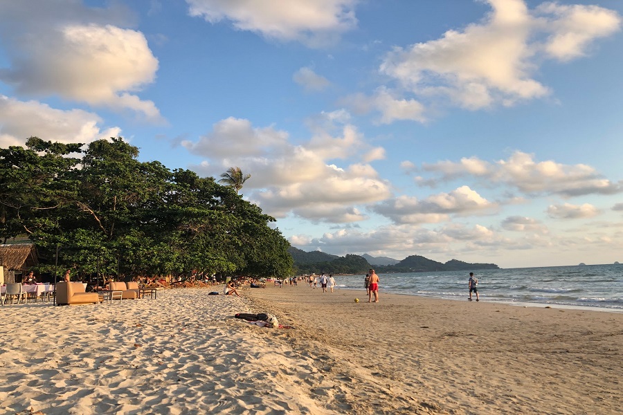 The beach lives up to its name with powdery white sand and clear blue waters