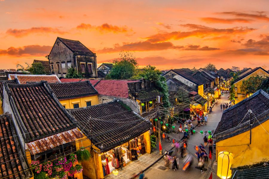 Sunset over Hoi An Ancient Town, offering a serene backdrop for a restorative journey