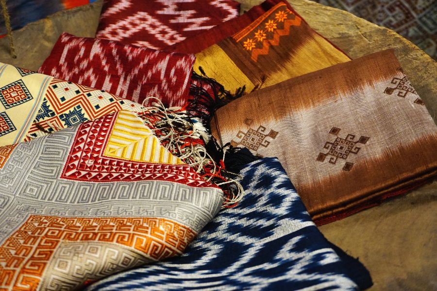 Traditional hand-woven textiles made by local artisans in Hmong villages