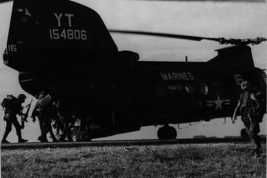 South Vietnamese Marines load into transport helicopter to join the offensive