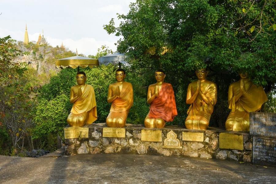 Sampeu Pagoda is located on the top of the mountain with stairs leading up