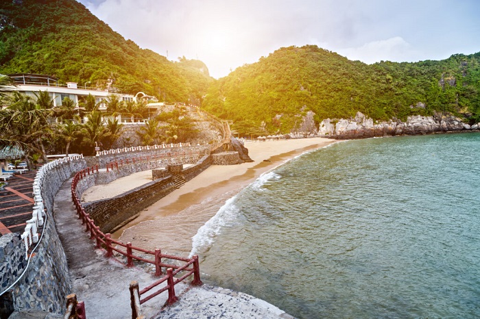 The wooden bridge connecting three beaches