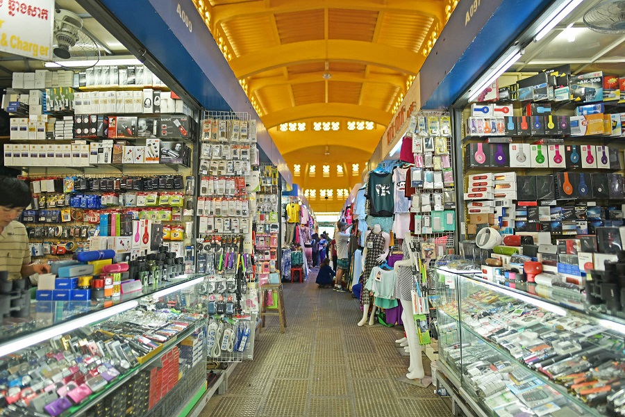 At Phnom Penh Central Market, you can buy essential electronics for your trip
