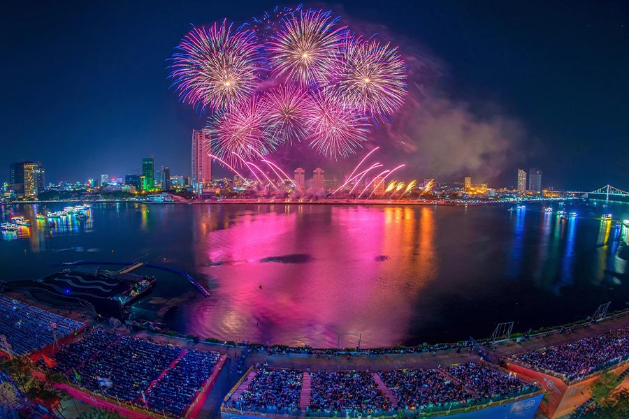 Enjoying the spectacular fireworks from competitors