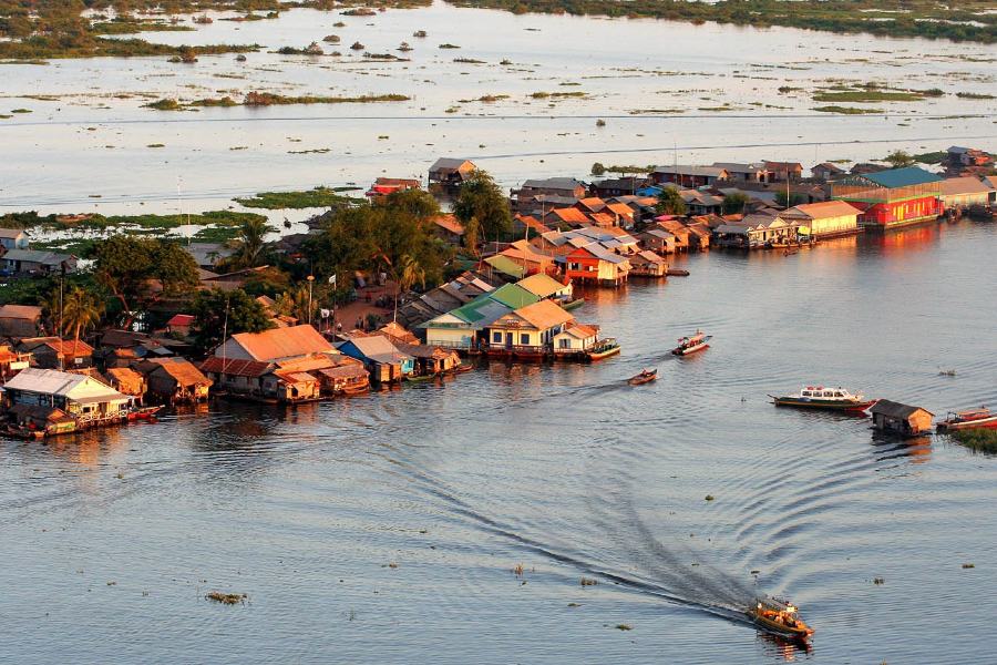 The best time to visit the floating villages of Tonle Sap Lake in Cambodia is during the dry season
