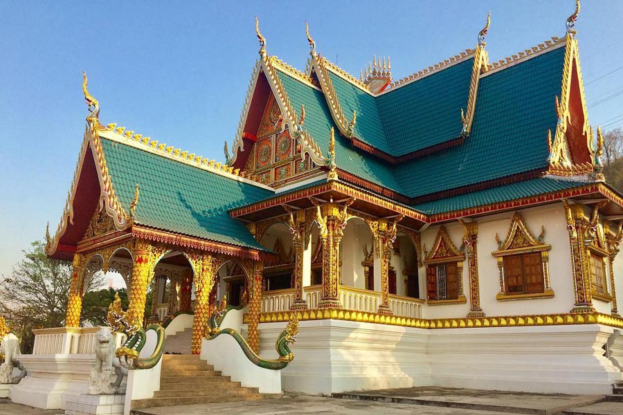 Wat Phou Salao is situated on a hill, providing panoramic views of Pakse and the surrounding Mekong River