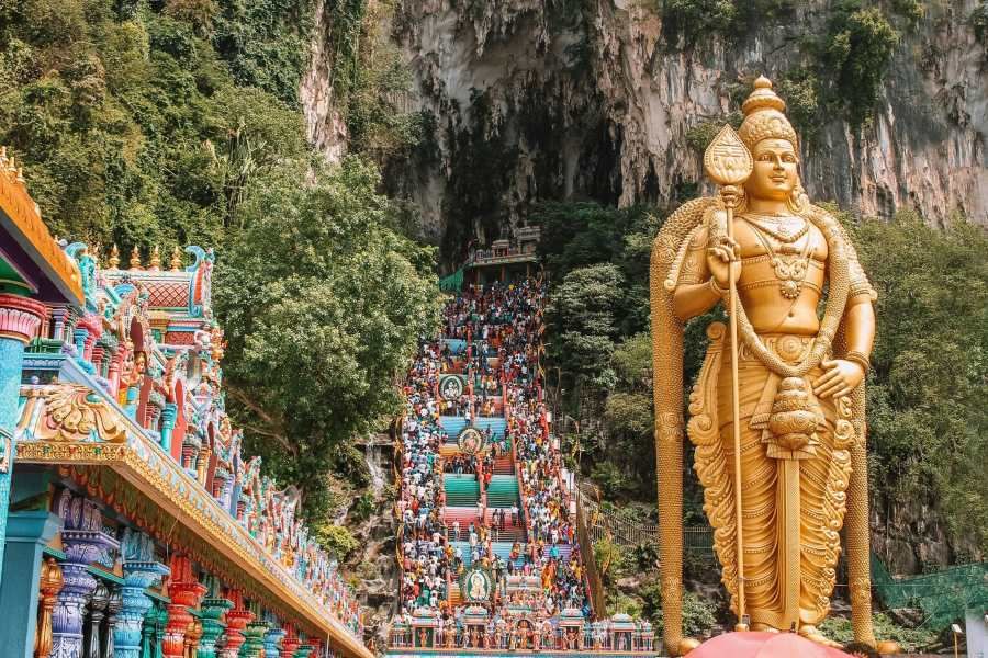 The entrance with 272 steps to the Batu Caves 