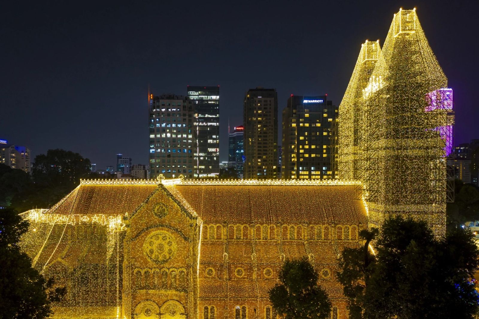 Notre-Dame Cathedral Basilica of Saigon during Christmas in Vietnam