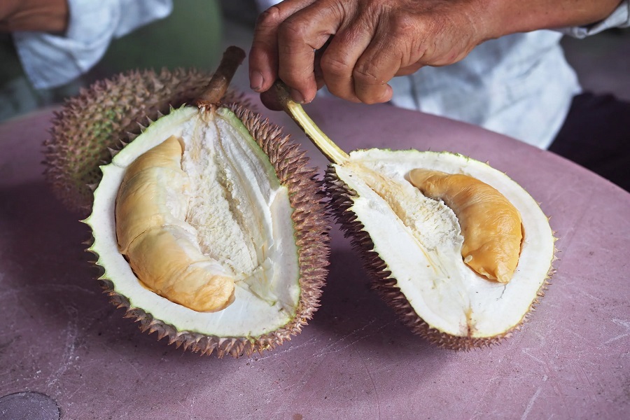 Red Prawn durian often has a reddish-orange hue