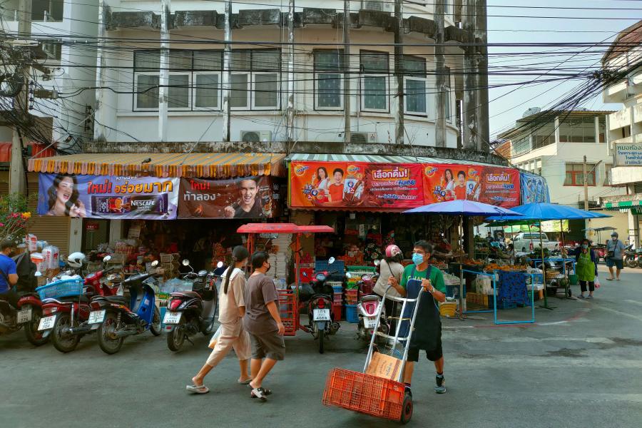 Street market with local shops in Lampang