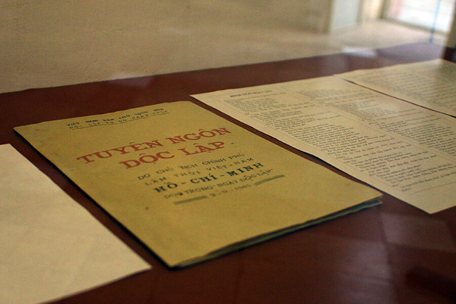 Declaration of Independence is displayed at 48 Hang Ngang Street. Photo: Cong An Nhan Dan