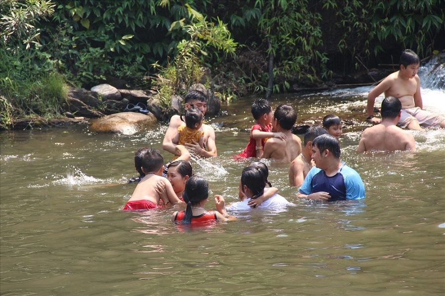 Bathing in the lake