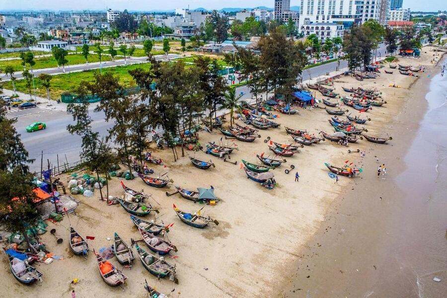 The fishing village is right next to the beach