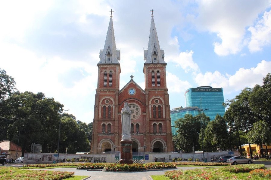 Flower garden in front of Saigon Notre Dame Cathedral