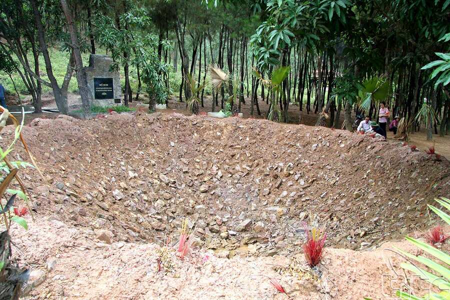 The bomb crater where they fell