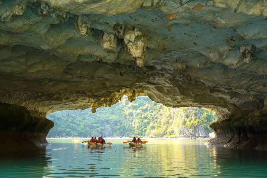 Kayaking through Hang En Cave