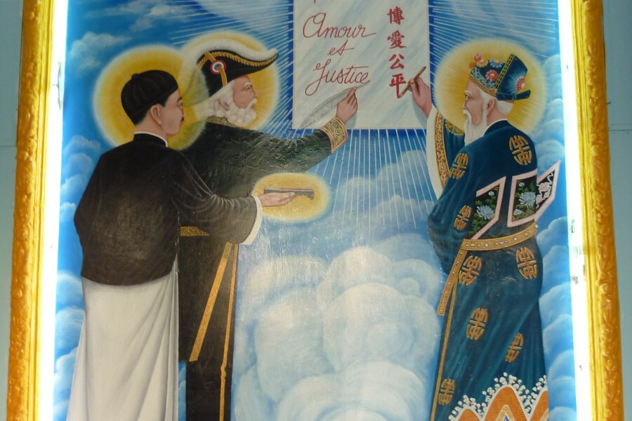 The Three Saints of Caodaism (from left to right): Sun Yat-sen, Victor Hugo, Nguyen Binh Khiem. Photo: Anthony Leekien