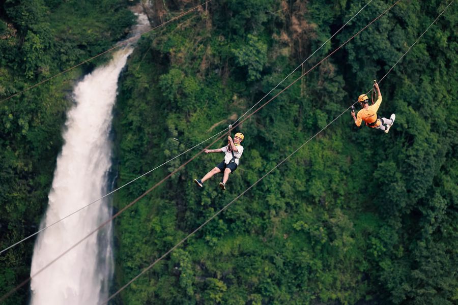 Zipline at the Tad Fane Waterfall 