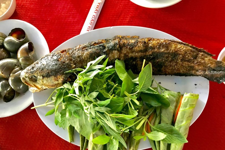 Grilled snakehead fish is a famous specialty of the Mekong Delta region
