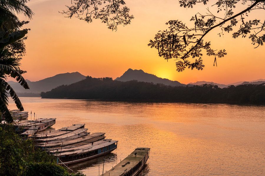 Mekong river sunset in Luang Prabang