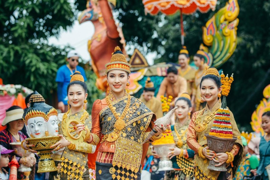 Women in traditional dress for Laos New Year