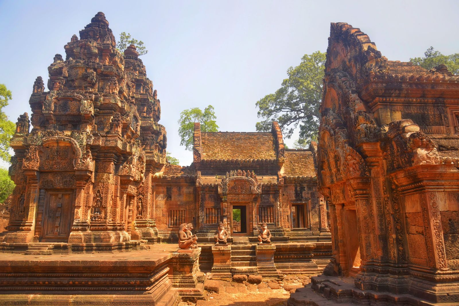 Discover the exquisite carvings and rich ornamentation of Banteay Srei temple in Cambodia