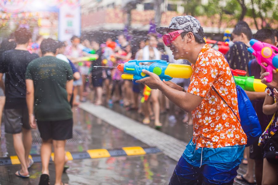 People enjoy the water battles