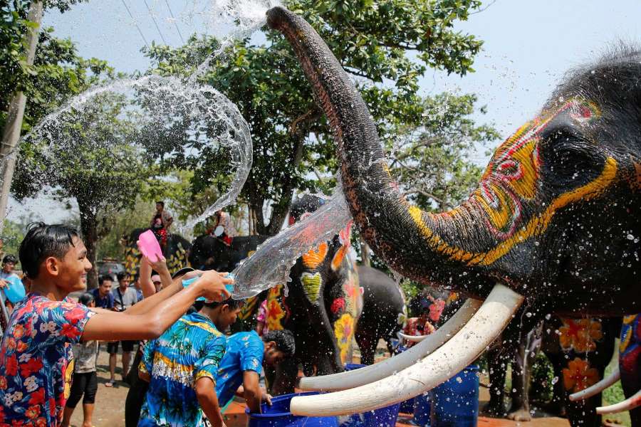 Water-splashing during the Songkran Festival in Thailand