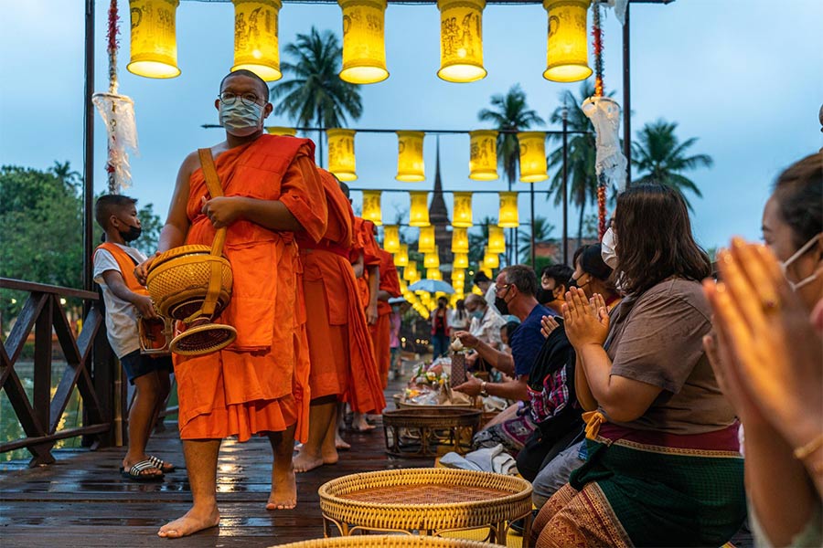 Traditional monks praying