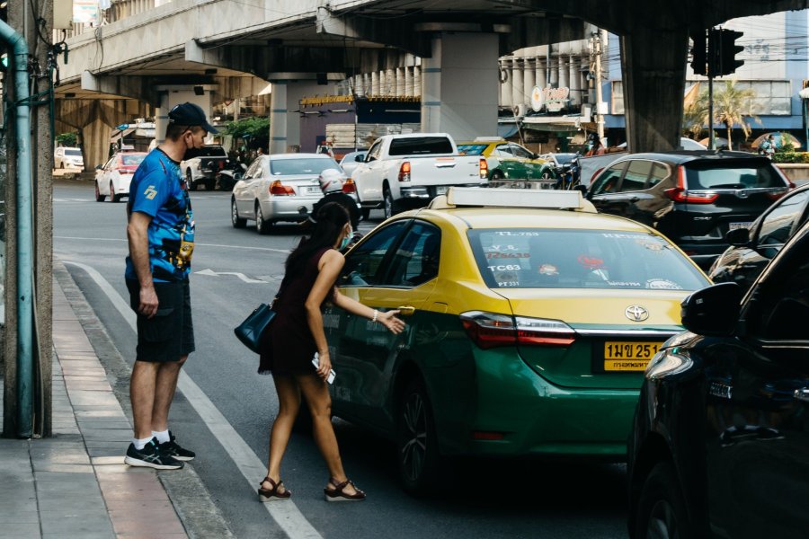 Lampang catching a taxi in Thailand