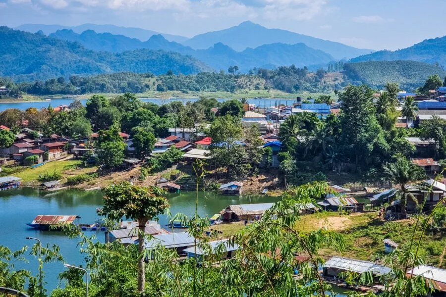 Sangkhlaburi on the shores of Lake Khao Laem, between Thailand and Burma