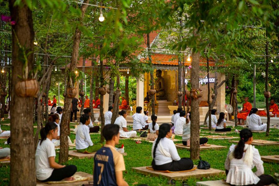 Temples in Cambodia often have prayer halls and tranquil gardens that are suitable for meditation
