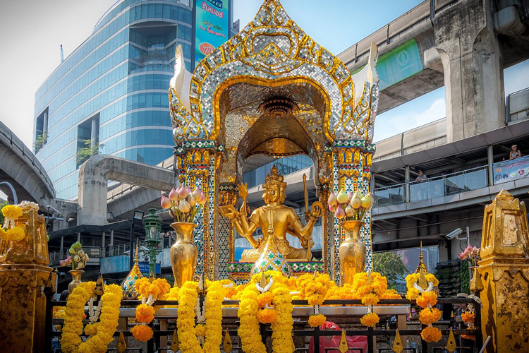 The Erawan Shrine, also known as Thao Maha Phrom Shrine, is a prominent Hindu shrine located in the heart of Bangkok