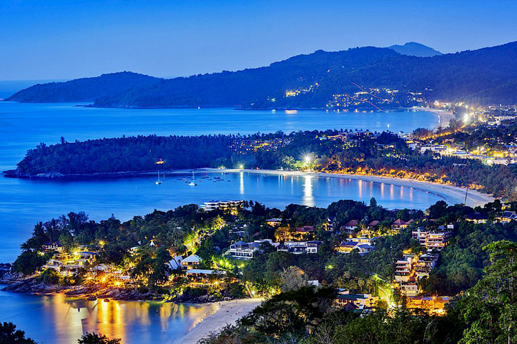The viewpoint offers breathtaking panoramic views of the turquoise waters of the Andaman Sea and the three adjacent bays