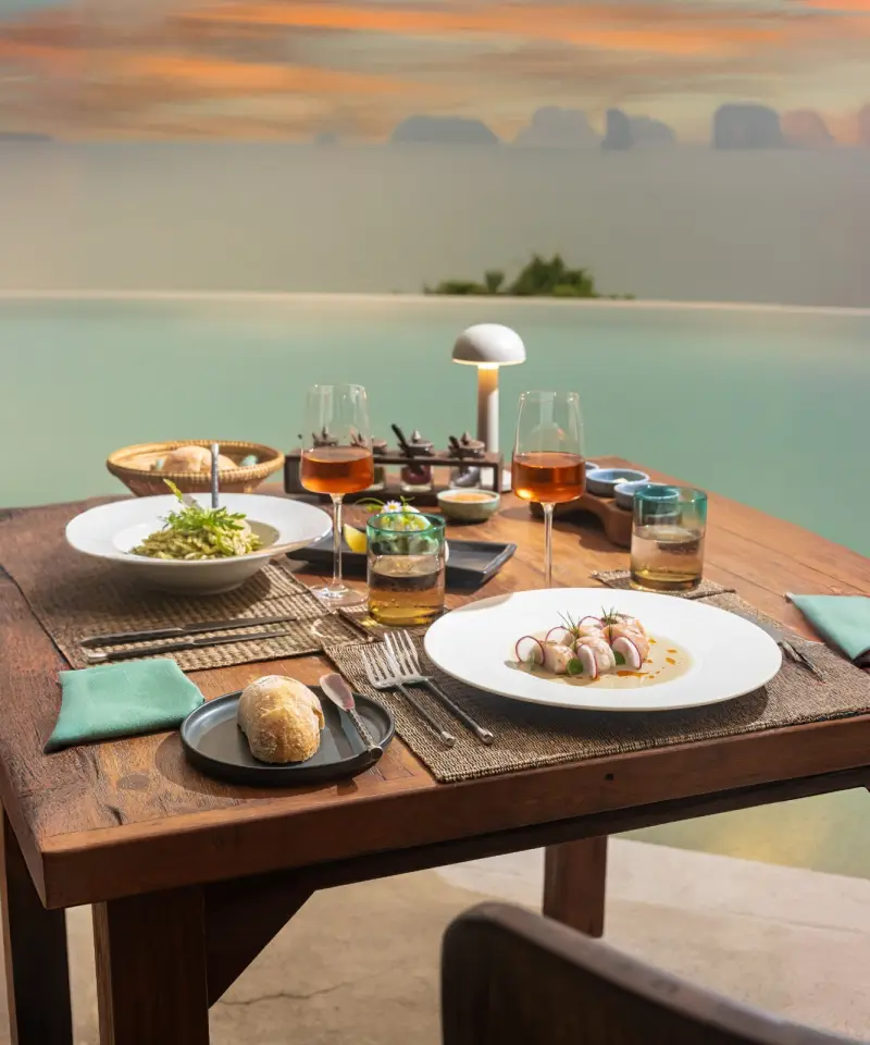 A private dinner for two above the bay at Six Senses Yao Noi