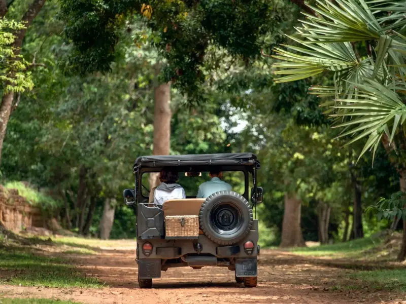 Vintage jeep near the Angkor temples
