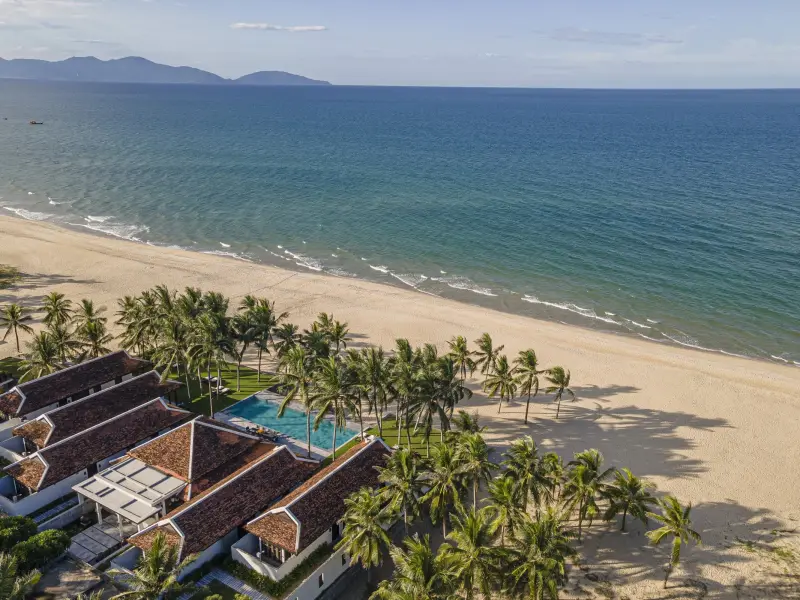 Aerial view of Four Seasons The Nam Hai on Ha My beach