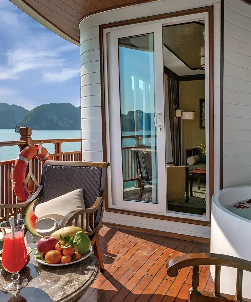 A suite with a private jacuzzi on Heritage Line Ylang, Lan Ha Bay