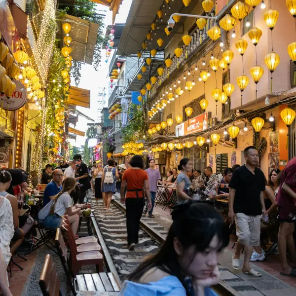 Lantern-lit street in Hanoi's Old Quarter