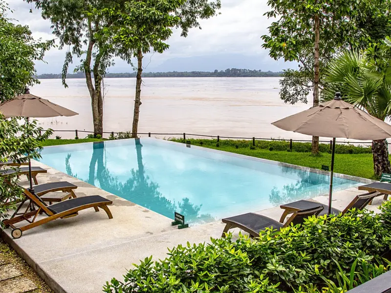 Infinity pool above the Mekong at The River Resort