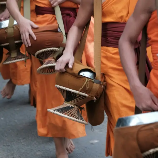 Monks with alms bowls in Luang Prabang