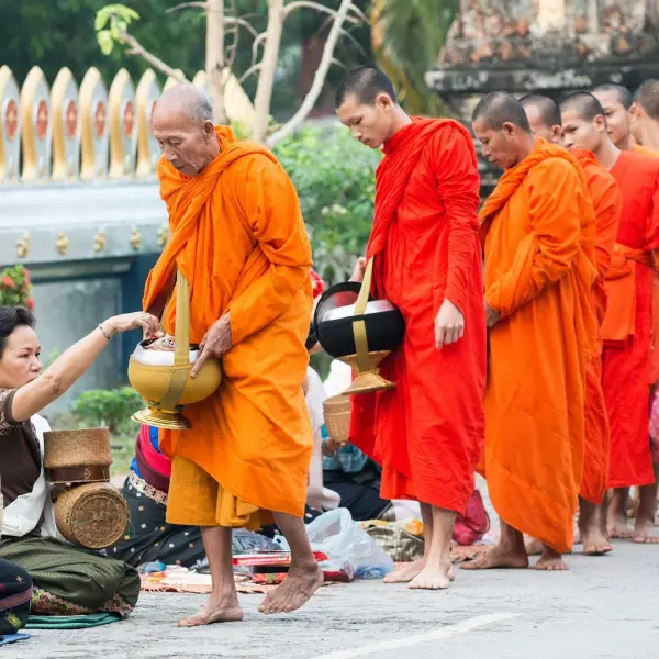 Monks collecting alms in Luang Prabang