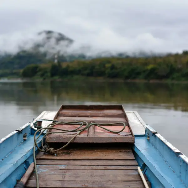 On the deck of a slow boat on the Mekong